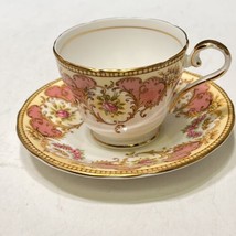Small Aynsley Cup and Saucer c1185 Pink Pale Yellow Gold  - £18.71 GBP
