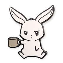 Animal Enamel Pin: Grumpy Bunny Rabbit with Coffee - $19.90