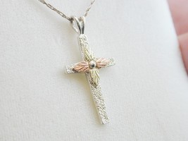 ESTATE Sterling 12k Rose Yellow Gold Cross Necklace NWOB - £31.46 GBP