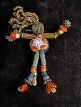 Vtg 3&quot; MOONBABIES Moonbaby Handmade Beads Brass Wire Stick Pin Brooch Pendant - £12.47 GBP