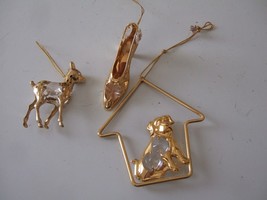 Lot Of 3 Gold Plated Made With Swarovski Crystal Ornaments Doe, Dog, &amp; Shoe - £17.79 GBP