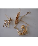 LOT OF 3 GOLD PLATED MADE WITH SWAROVSKI CRYSTAL ORNAMENTS  DOE, DOG, &amp; ... - £17.69 GBP