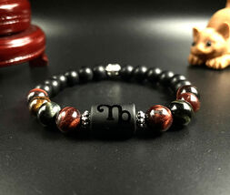 Capricorn Energy Gemstone Bracelet, Tricolor Tiger Eye &amp; Matte Black  Beads - $25.57