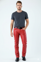 Slim Fit Lederhose 100 % echtes weiches Lammleder stilvoll rot heiß hand... - $140.87+
