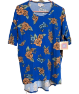 Lularoe Irma S Blue with Red Pink Roses Women&#39;s Shirt Top Blouse NEW - €10,24 EUR