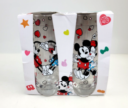 Mickey Mouse &amp; Minnie Mouse Stemless Flute Glasses Hearts Kisses Disney ... - £13.53 GBP