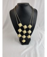 Statement Bib Necklace Gold Tone Double Chain Cream Geometric Squares Boho - $14.40 CAD
