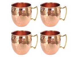 4 Moscow Mule Hammered Pure Copper Mugs / Cup, 16 Ounce, Set of 4 - $31.36