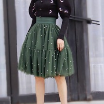 OLIVE GREEN A-line Knee Length Tulle Skirt Women Plus Size Fluffy Tulle Skirt image 3