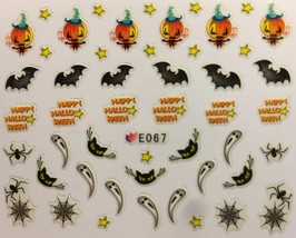 Nail Art 3D Decal Stickers Halloween Bat Black Cat Pumpkin Ghost Spider E067 - £2.76 GBP