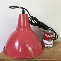 Pair 2 Pink Red Ikea Metal Enamel Hanging Pendant Lamps Lights Tested 10&quot; Wide - £39.52 GBP