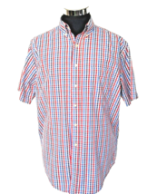 George Shirt Men&#39;s Size Large Casual Button Front Red White Blue Checks  42-44 - £11.74 GBP