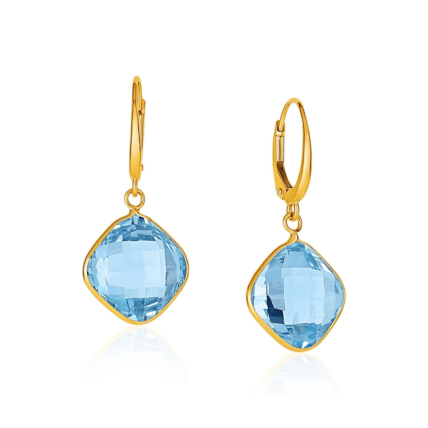 14K Yellow Gold Blue Topaz Cushion Briolette pierced Earrings 1 pair dro... - $7,239.86 MXN