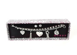 GUESS Womens Rhinestone Heart Love Charm Bracelet Earring Bling Set New NIB - £15.62 GBP