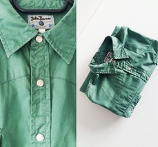 JOHN BANER Vintage Mens Long Sleeve Chest Pockets Denim Green Shirt XL - $18.50