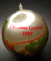 Seasons Greetings Christmas Ornament 1987 Satin Ball Children Putting Up Tree - $7.99