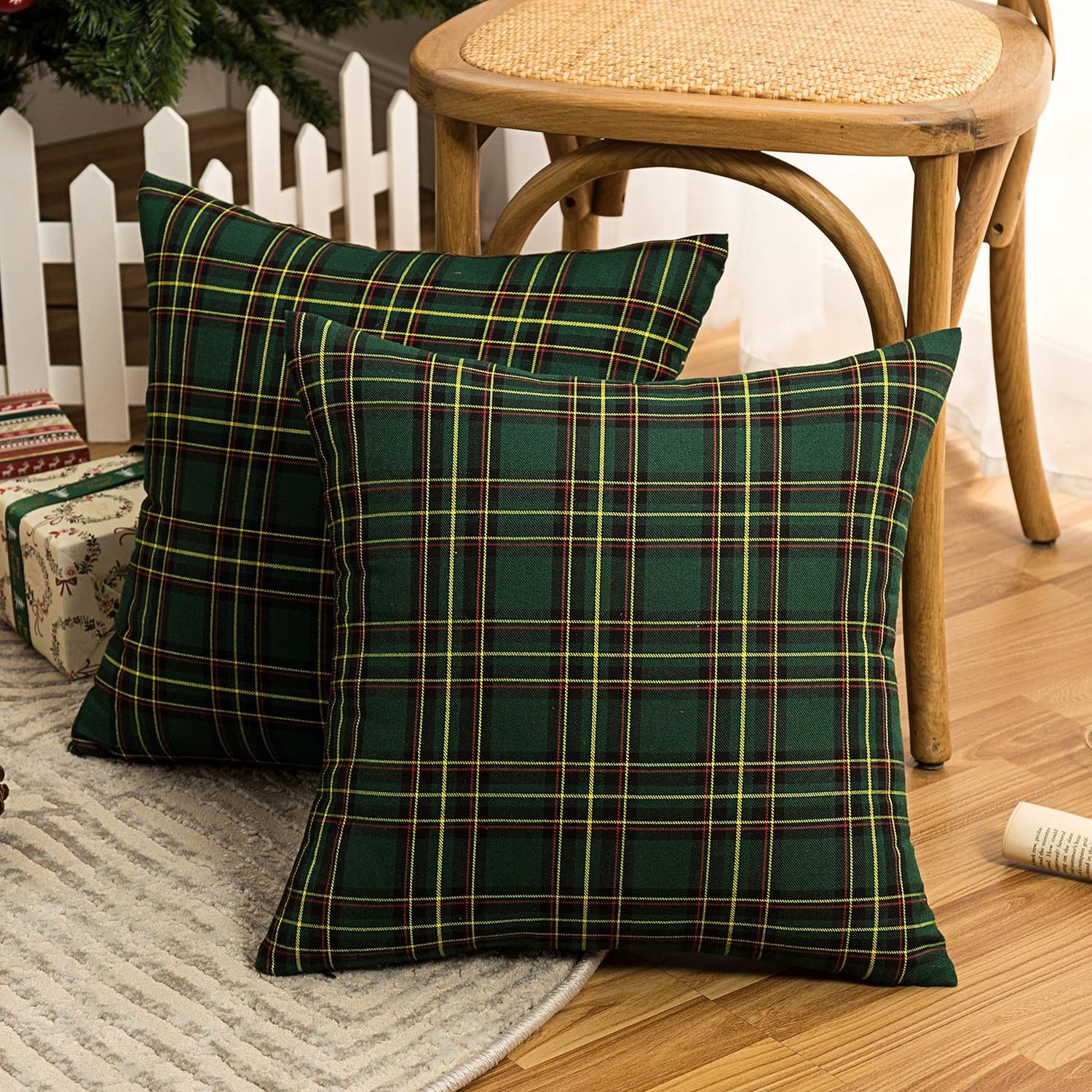 Pack of 2 Christmas Plaid Decorative Throw Pillow Covers Scottish Tartan Cushion - $51.80