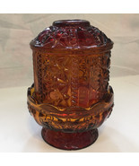 vintage ruby red cut glass flashed over amber glass fairy lamp candle ho... - $22.77