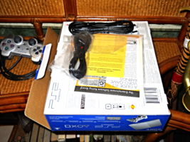  Sony Ps2 Playstation Silver Slim & Control, Cables, Cords ,Manual ,Original Box - $97.00