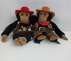 New Vintage Aurora Big Smoochies Cowboy &amp; Cowgirl Monkeys 11&quot; Plush Rare - £38.76 GBP