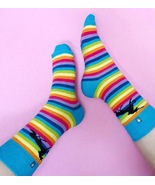 4LCK Socks with Rainbow colourful stripes and black Unicorn - $8.40