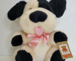 Vintage Fairview Puppy Dog Plush Stuffed Animal Toy Bow Creme Black Spot... - $9.89