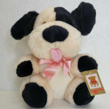 Vintage Fairview Puppy Dog Plush Stuffed Animal Toy Bow Creme Black Spot... - £7.77 GBP