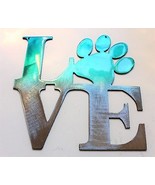 Love Word w/ Paw (Boxed) - Metal Wall Art - Teal Tainted 6" x 6" - £14.99 GBP