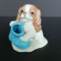 Cute vintage ceramic spaniel puppy &amp; boot taper candle holder - £11.98 GBP