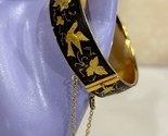 Damascene Clamper Bracelet With Box Clasp and Safety Chain Floral Birds - $52.03
