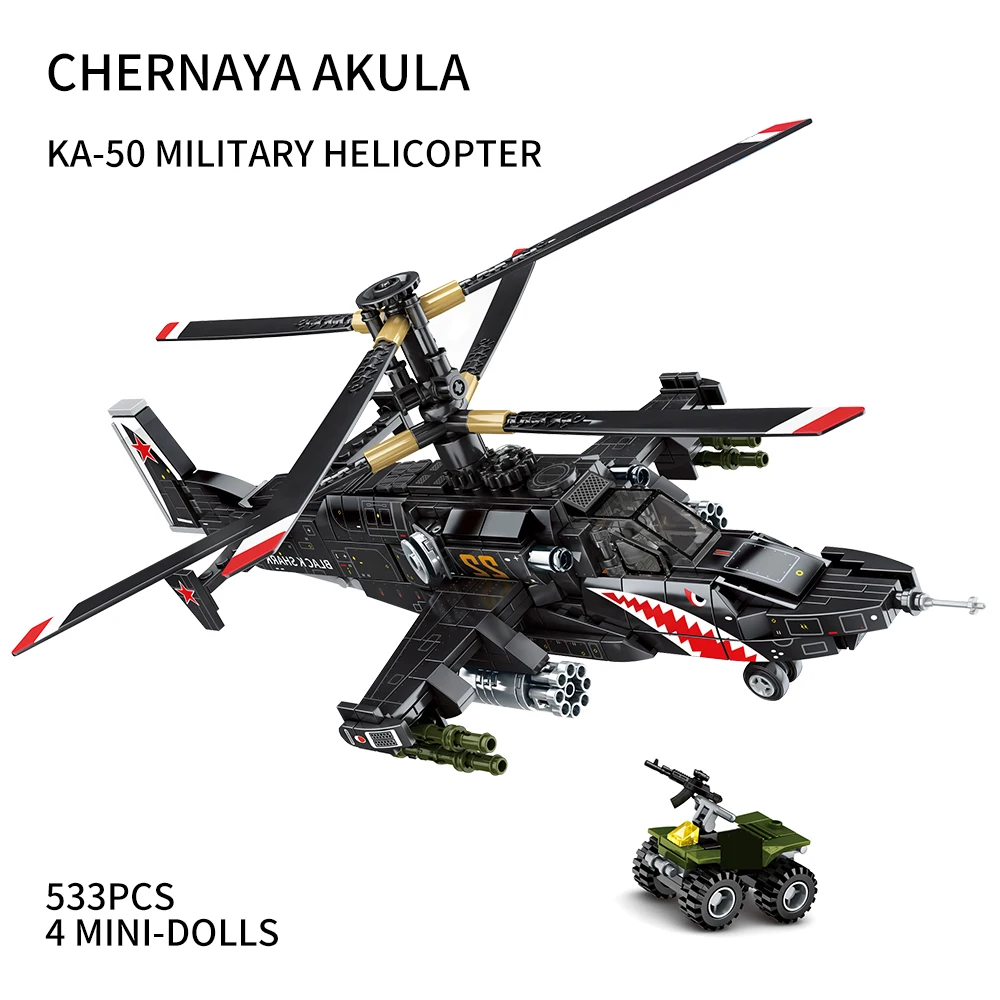 Play Play Play Military Mi-24 Aircraft Attack Ka-50 Helicopter Building Blocks S - £58.64 GBP