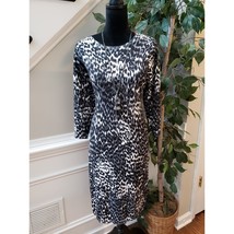 Cato Sweater Dress Womens 14/16W Black White Leopard Print Round Neck Pu... - £21.88 GBP