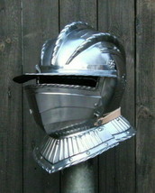 Medieval Steel Grooved burgonet Helmet with pretending Knight Helmet Halloween - £181.96 GBP