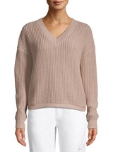 Time And Tru Women&#39;s V-Neck Shaker Sweater MEDIUM (8-10) Nomad Brown Color - £16.75 GBP