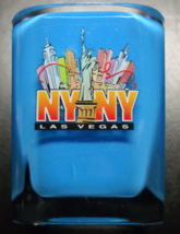 Las Vegas New York New York Shot Glass Square Style Plastic with Blue Background - £5.60 GBP