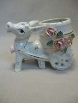Vintage Flower Pot Planter  Donkey Cart White Gold Decor Pink Up Raise Flowers - £4.73 GBP