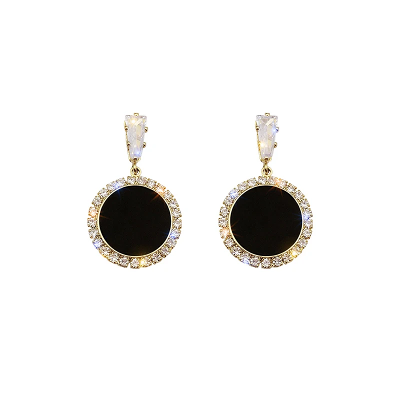 Round rhinestone earrings new black fashion Korean personality temperament wild  - £10.63 GBP