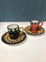 Set Of 2 Bella Casa by Ganz Espresso Demitasse cups Mini 3” Mugs / Saucers Swirl - £17.99 GBP