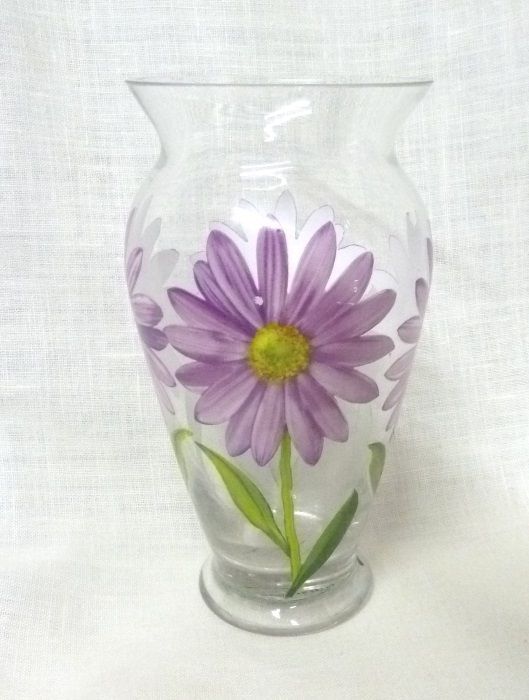Teleflora Gift Purple Daises Decals Clear Glass Flower Vase Decorative China - $19.77