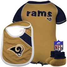 St. Louis Rams Newborn Gold-Navy Blue Creeper, Bib &amp; Bootie Set 6-9M boys girls - £15.73 GBP