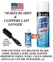 Andis Clipper Blade Care Plus Cool Spray,Oil Lube&amp;Brush SET-Cleans,Cools,Coolant - £19.91 GBP