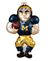 Michigan Wolverines Football Player Glass Blown Christmas Ornament Free Ship New - £12.52 GBP