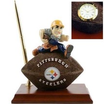 Pittsburgh Steelers Football Premium DeskSet Pen+ Penholder Deskclock Wood Base - £21.35 GBP