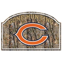 Chicago Bears Football Gone Hunting Real Tree Wood 17&quot; Sign Mancave - £20.17 GBP