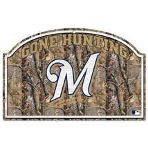 Milwaukee Brewers MLB Gone Hunting Real Tree Wood 17&quot; Sign Man cave - $27.22