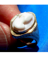 Antique Victorian Deco Ring Solid Gold Intaglio Portrait Coral Cameo Siz... - $39,747.22 MXN