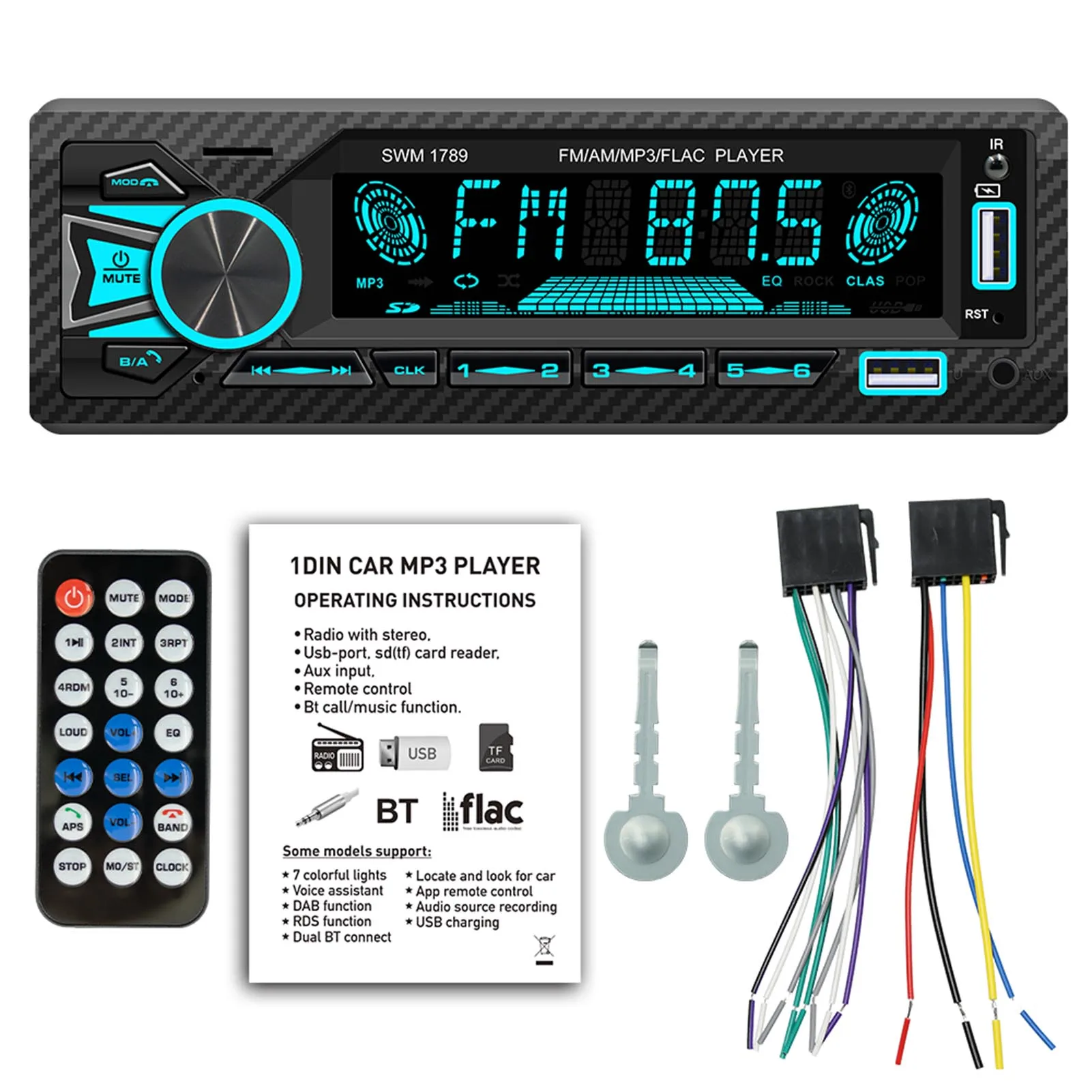 Single Din Radio LCD Car Stereo Multimedia Audio Player 5.1 Bluetooth USB Fast - £29.32 GBP