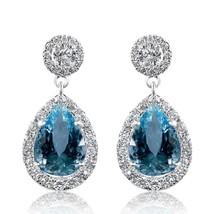 GIA 12.05 Carats Aigue-Marine Diamant Boucles D&#39;Oreilles 14k or Blanc - £7,121.59 GBP