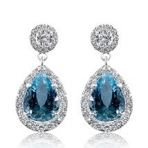 GIA 12.05 Carats Aigue-Marine Diamant Boucles D&#39;Oreilles 14k or Blanc - £7,120.27 GBP