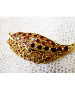 VTG gold tone red rhinestones leaf pin brooch - £22.68 GBP